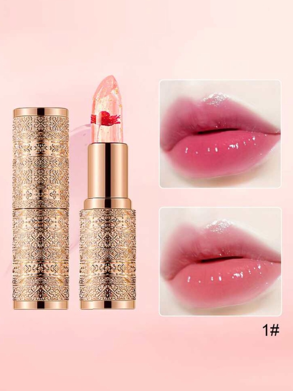 Luxury Clear Jelly Lipstick with Embedded Flower - Pink